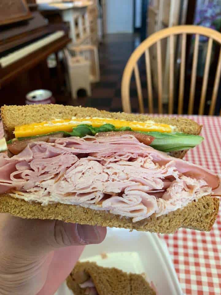 Homemade sandwich in a country store setting