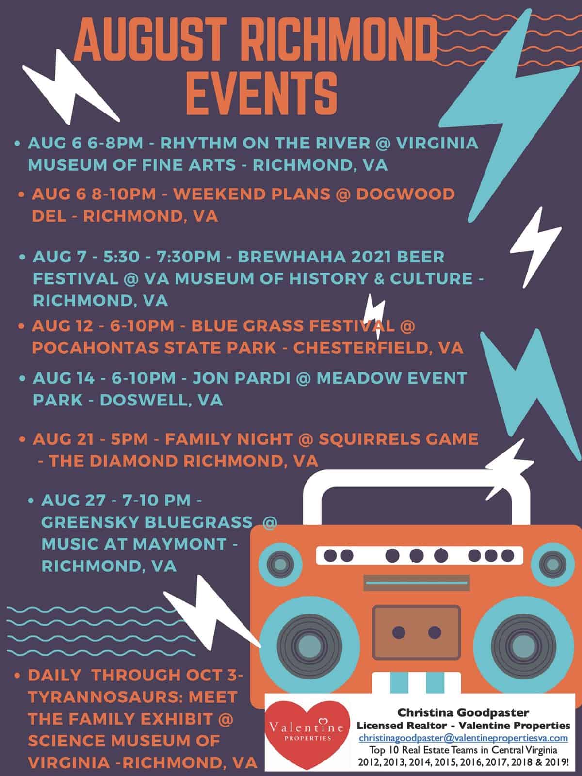 Fun events in August around Richmond concerts and more! Enjoying