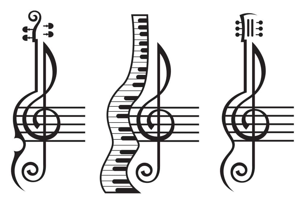 Black and white drawing of musical staff